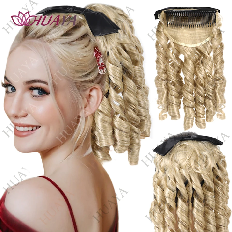 Ekstensi Rambut Ekor Kuda Keriting Panjang Rambut Palsu Ekor Kuda Putri Gulungan Romawi Sintetis, Potongan Rambut Palsu untuk Wanita dengan Sisir