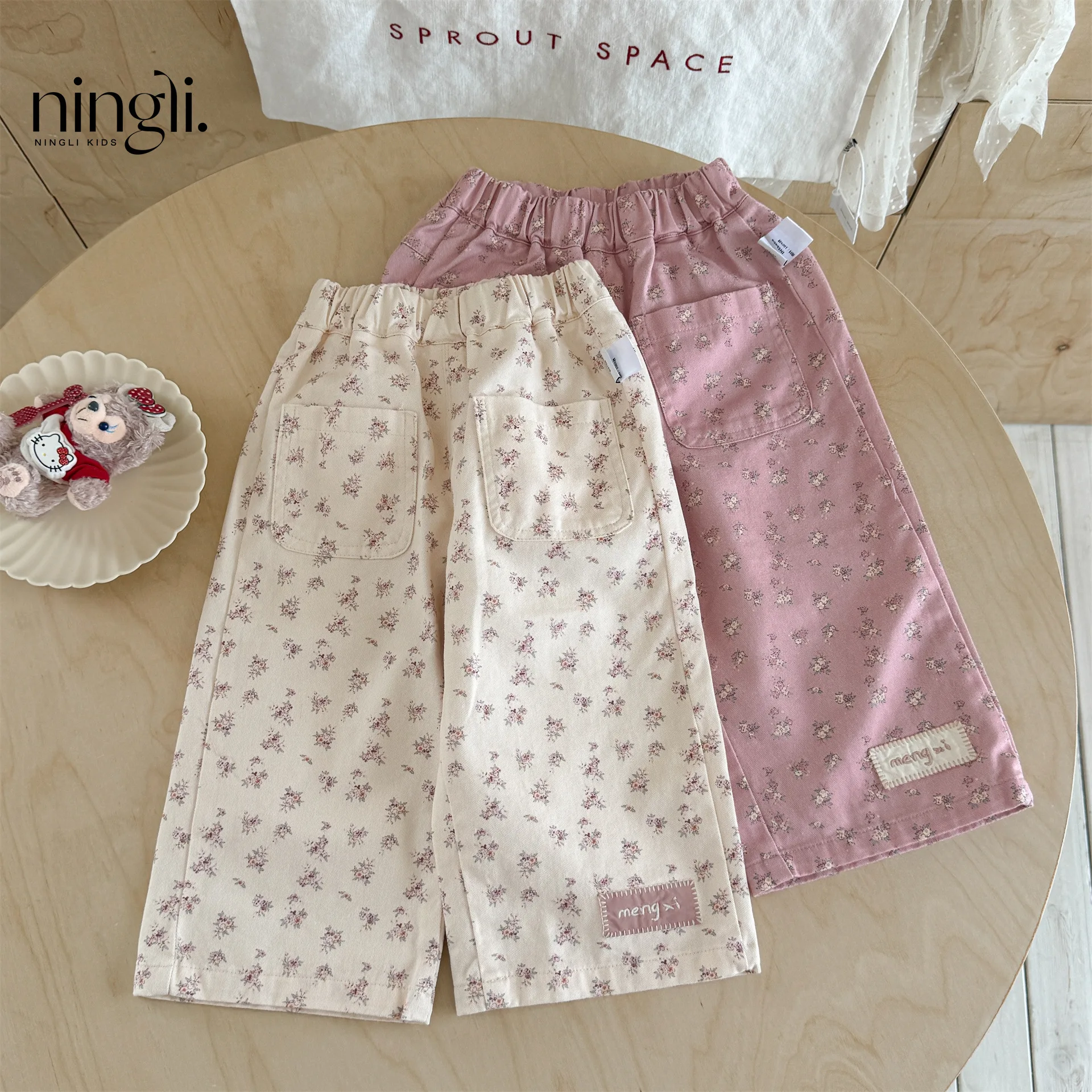 

2026 Spring New Girls Floral Trousers Cotton Children Casual Pants Baby Girl Floral Print Pants Kids Harem Pants Toddler Clothes