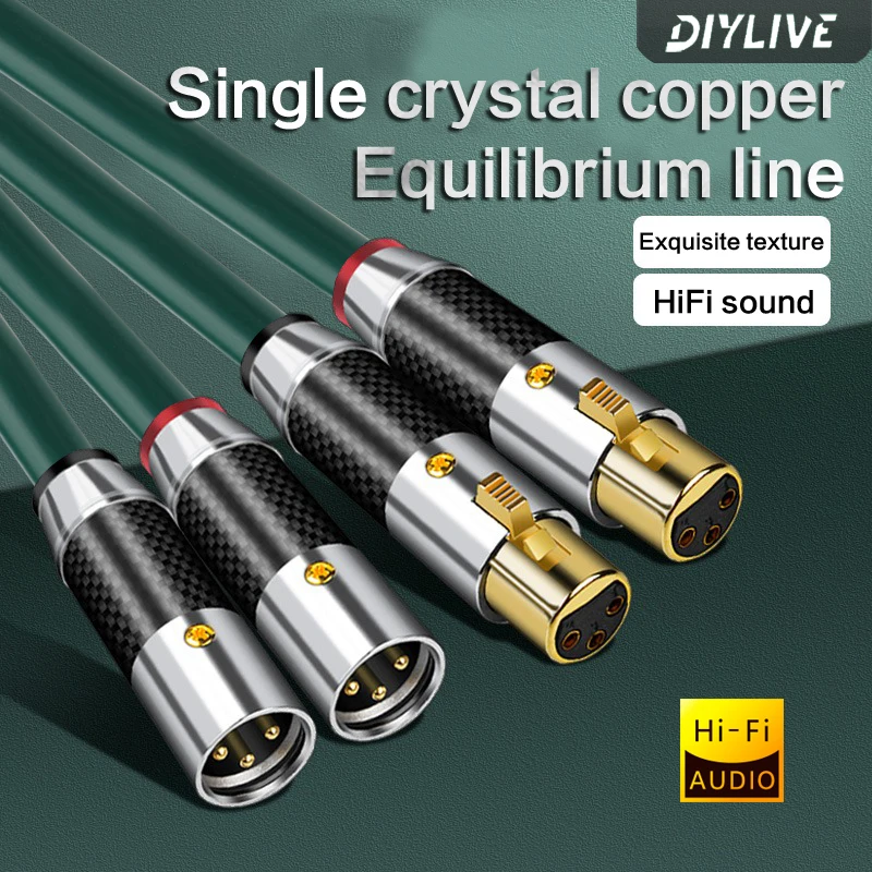 كابل إشارة نحاسي كريستالي أحادي الحمى من DIYLIVE-HiFi ، ميكروفون صوتي نحاسي ، خط XLR ، 3 أنواة ، خط توازن غير رأسي ، بئر OCC ، 7N
