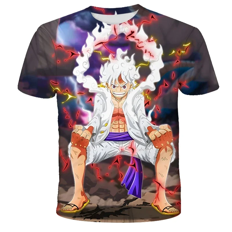 2026 Summer One Piece Luffy Retro Cosplay T-shirt Men's Oversized 3D Printed Short-sleeved Family Unisex Children's Sports Shirt