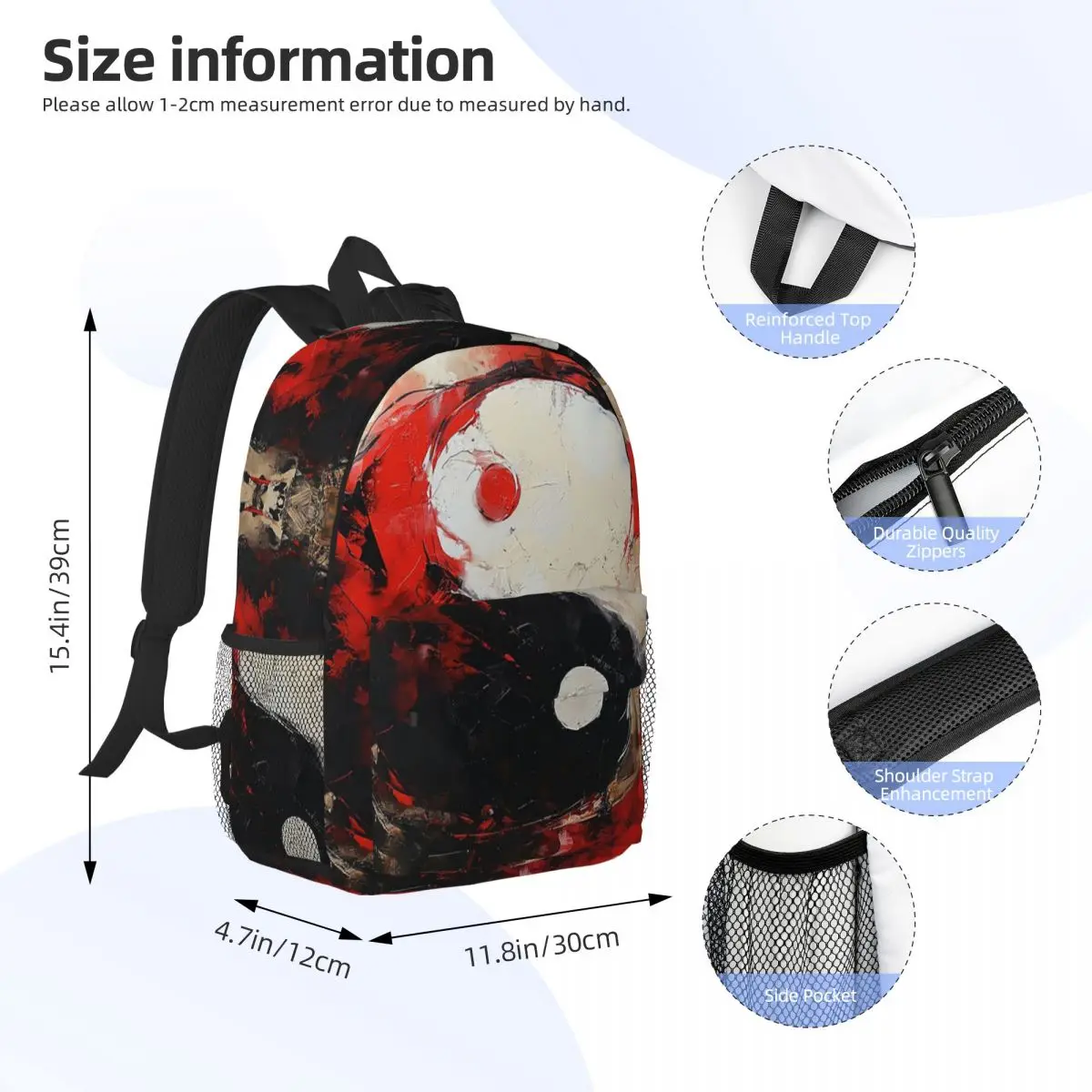 Chinese Yin Yang Graffiti Backpack Daypack Large Capacity Boys Girls BookBag Shoulder Bags for Men Women Children School Bag