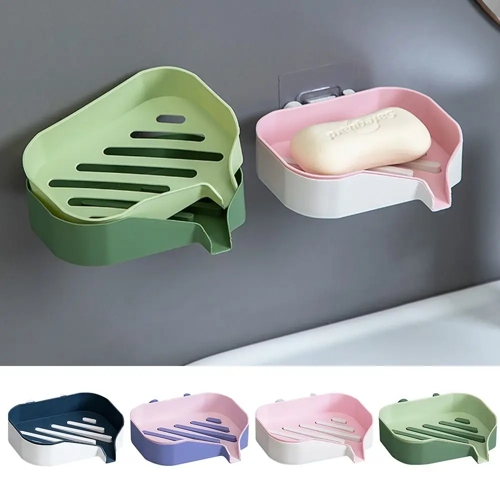 Wall-Mounted Soap Dish High Quality Double-Layer Punch-Free Soap Holder Non-slip Plastic Soap Stand Kitchen