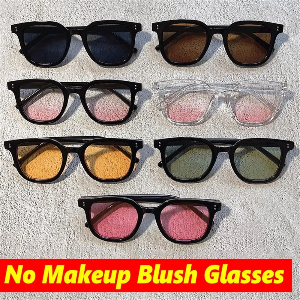 Square Gradient Blush Sunglasses No Makeup UV400 Protection Anti-Glare Shades Decorative Eyewear