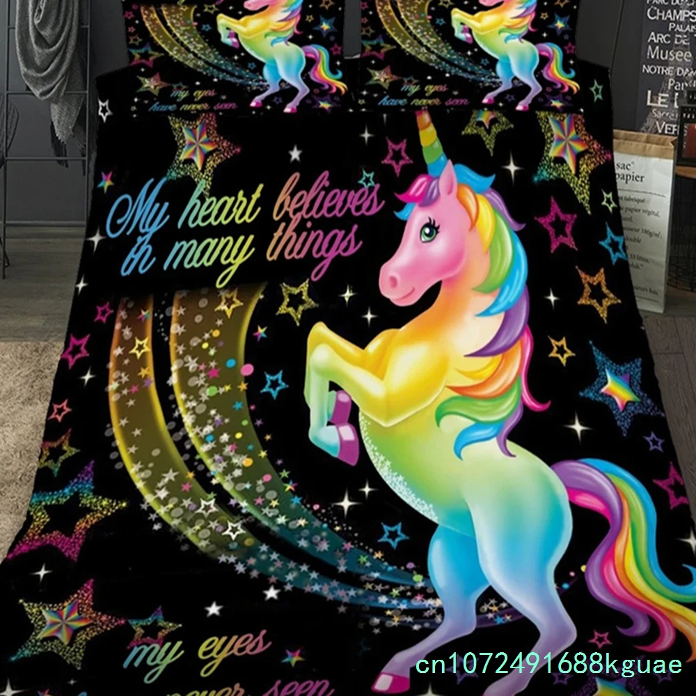 Children Bedding Set Single Bedding And Bed Sets Home Textile Unicorn Cartoon Lovely Kids Duvet Cover Set King Queen Full Twin