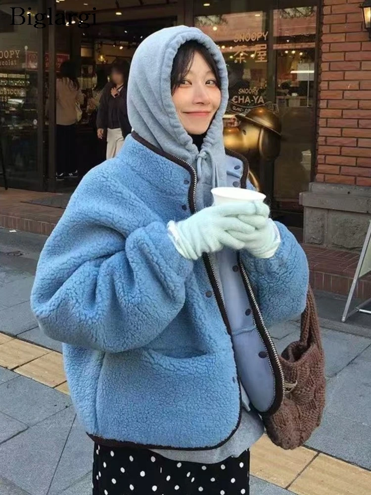 

Осенне-зимнее пальто из овечьей шерсти, женские свободные модные куртки в корейском стиле, повседневные женские пальто с длинными рукавами