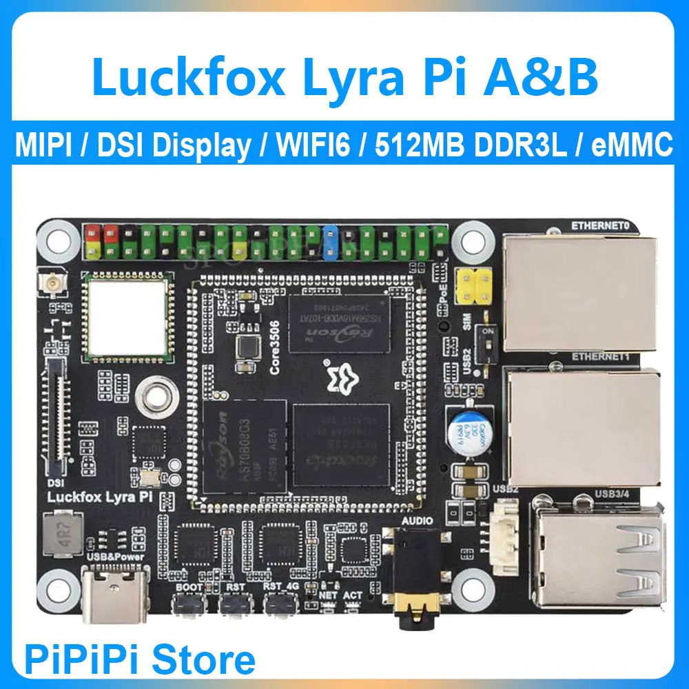 Luckfox Lyra Pi A/B RK3506 Rockchip Linux Board MIPI /DSI Display /WIFI6 / 512MB DDR3L / 100M Ethernet