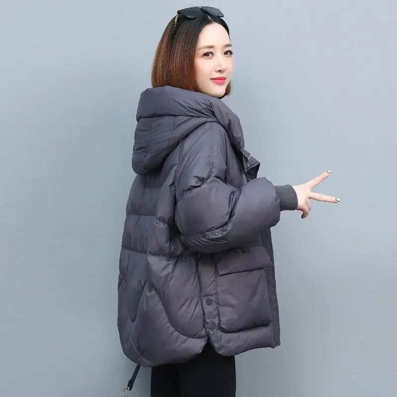 2023 New Women Down Cotton Coat Winter Jacket Female  Without Fur Collar Parkas Hooded large size Outwear  Short Loose Overcoat