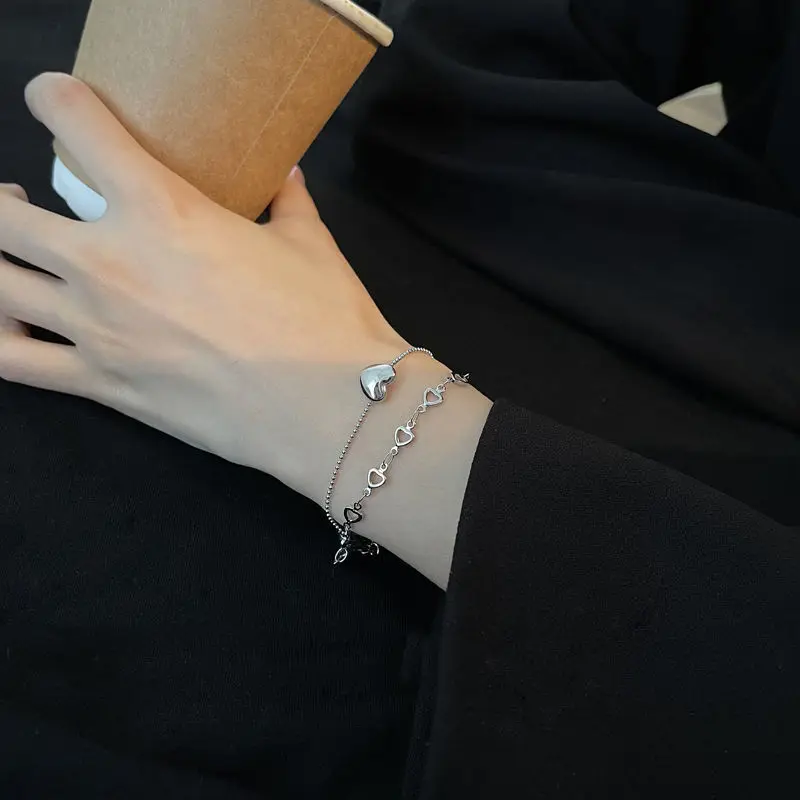 New Woman Bracelets Mulitlayers Silver Color Chain Heart Bracelets & Bangles Charm Bracelets For Women Kpop Bracelets 2022 Trend