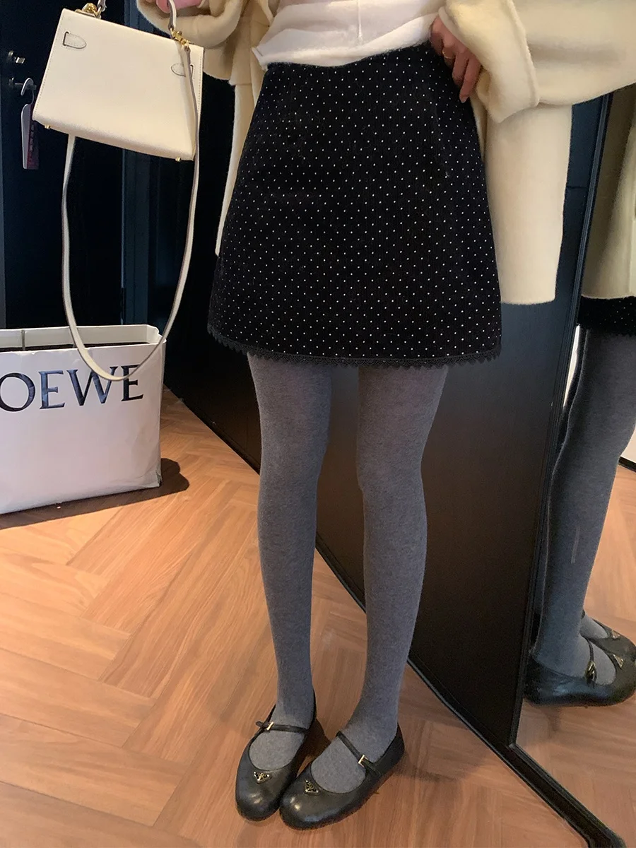 

Юбка MUKOK с высокой талией, А-силуэта, с лоскутным узором в горошек и кружевным подолом из вельветовой ткани для женщин, для повседневной носки и работы.