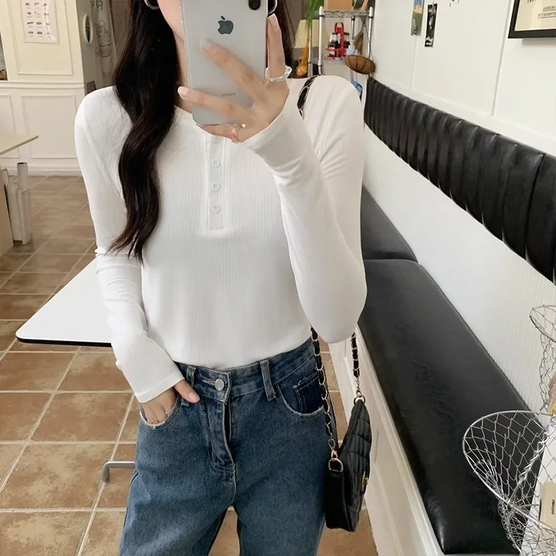 White Long Sleeve T-shirt Women's Autumn and Winter Design Small and Narrow Tailored Western Style Bottom Shirt Top