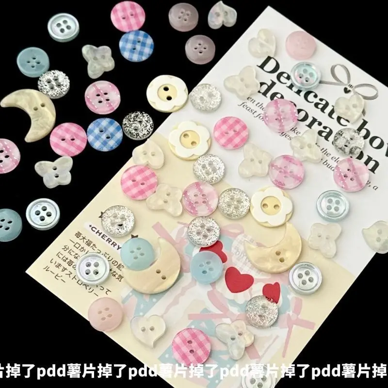 

50Pcs Macaron Color Buttons, with Handbook Decoration DIY Apparel Sewing Supplies Button Jewelry Accessories with Holes