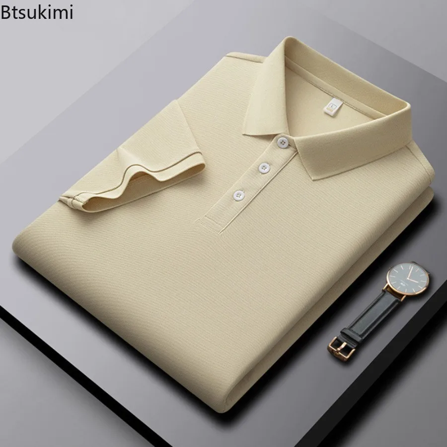 

2025 Men's Fashion Breathable Lapel Collar Polo Shirt Summer Solid Color Business Casual Short-sleeved Couple Top T-shirt Male