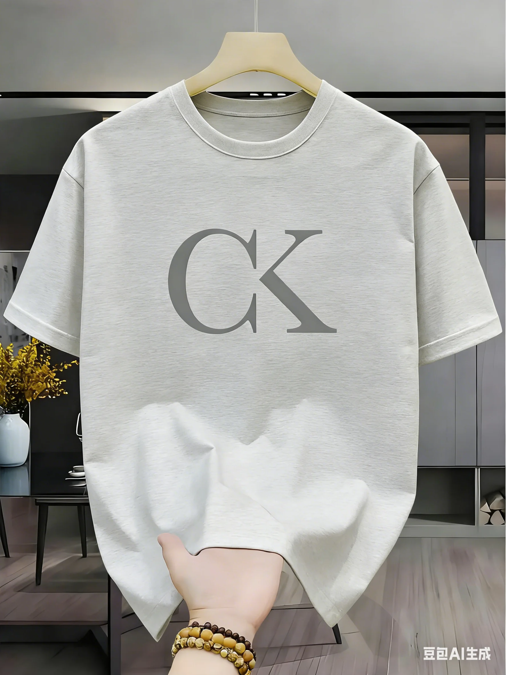 Casual style printed T-shirt with floral C-shaped design luxurious pattern suitable for both men and women short-sleeved version