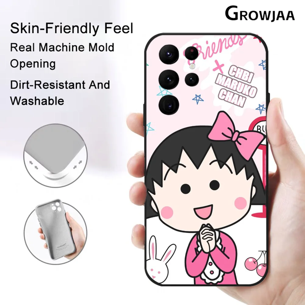 Cherry Cute M-Maruko chan Anime Phone Case for Samsung Galaxy S24 Ultra S22 S23 Ultra S21 S20 5G Protective Silicone TPU Funda