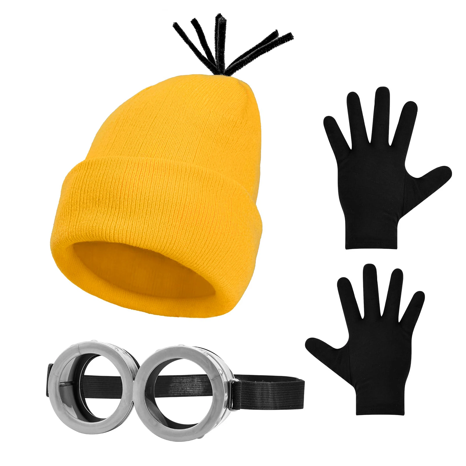 3 Pcs Halloween Costume Accessories Adult Goggles Glasses Yellow Beanie Gloves for Men Women Cosplay Party Set