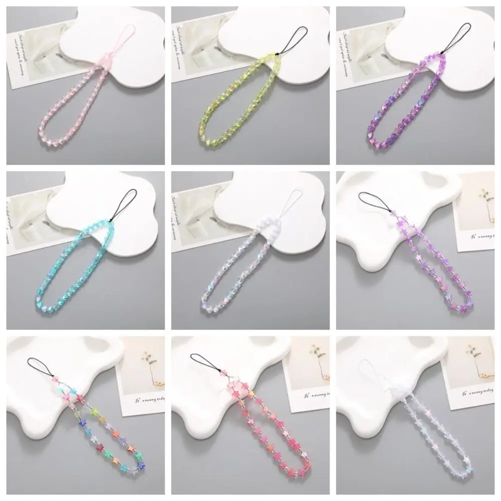 Cute Star Beaded Phone Chain Acrylic Beaded Korea Phone Pendant Lovely Coloful Anti-Lost Phone Chain Hanging Jewelry Girl Gift image 5