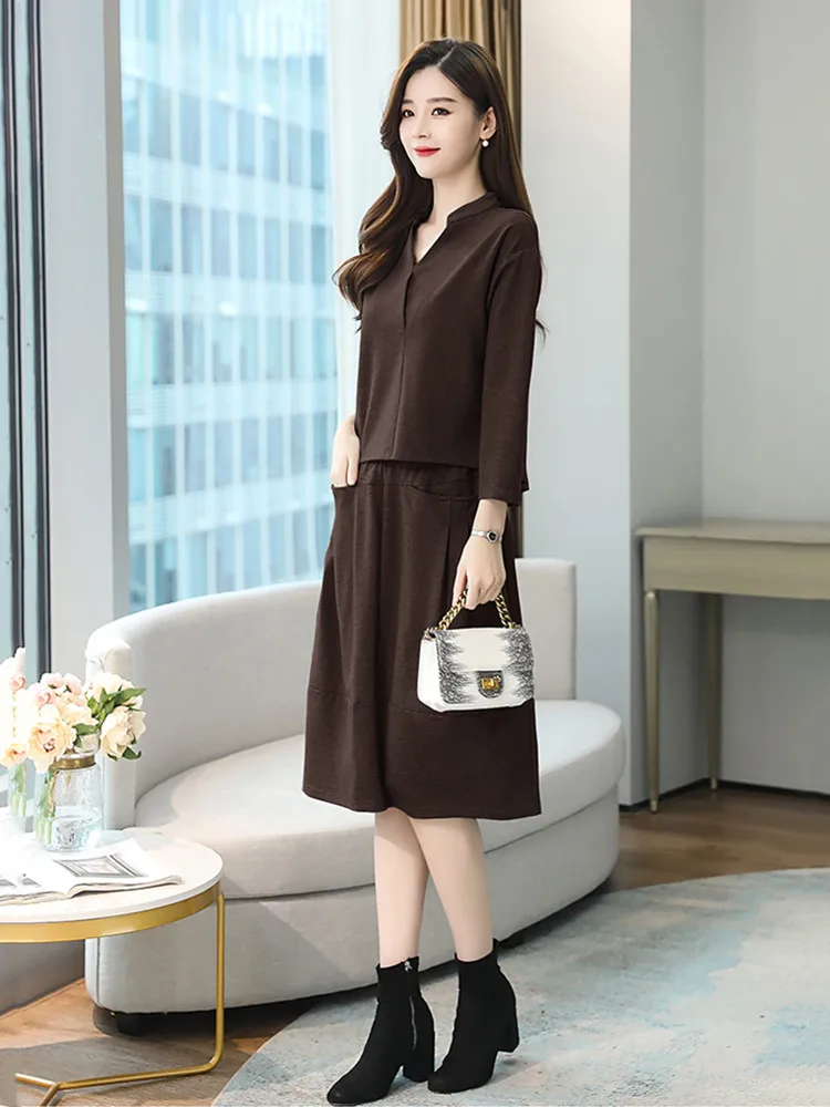 Conjunto de falda Lisa para mujer, traje elegante de 2 piezas, gran tamaño, alta calidad, primavera y otoño, novedad de 2023