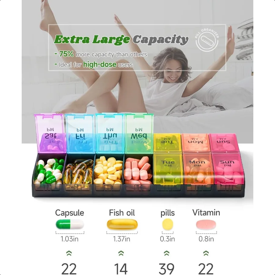 กล่องใส่ยาขนาดใหญ่พิเศษ 2 ครั้งต่อวัน รายสัปดาห์ XL AM PM กล่องยา 7 วัน กล่องยา 2 ครั้งต่อวัน ขนาดใหญ่พิเศษ กล่องยาประจำวัน