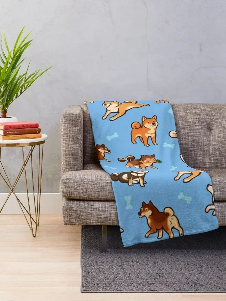 shibes in light blue Throw Blanket Bed linens sofa bed Blankets