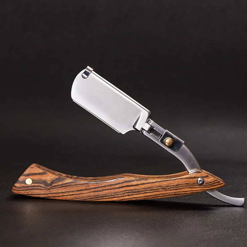 New Wooden Trimmer Manual Shaver Professional Straight Edge Stainless Steel Sharp Barber Razor Folding Shaving Knife For Men