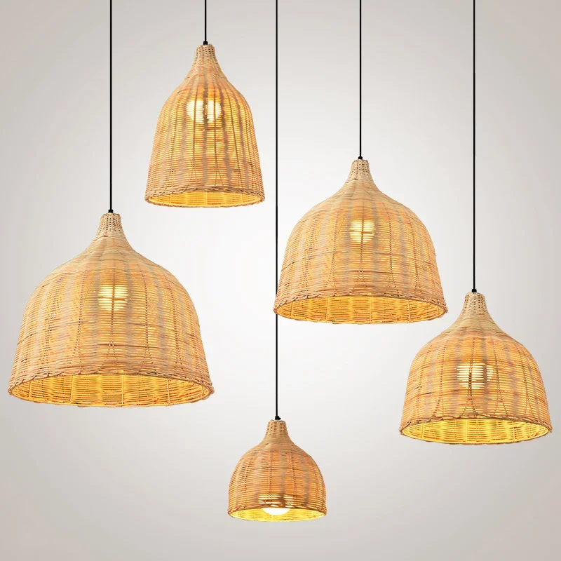 

New Chinese Bamboo Pendant light E27 lamp weaving bamboo nest antique lanterns living room hotel restaurant aisle Lamp led light
