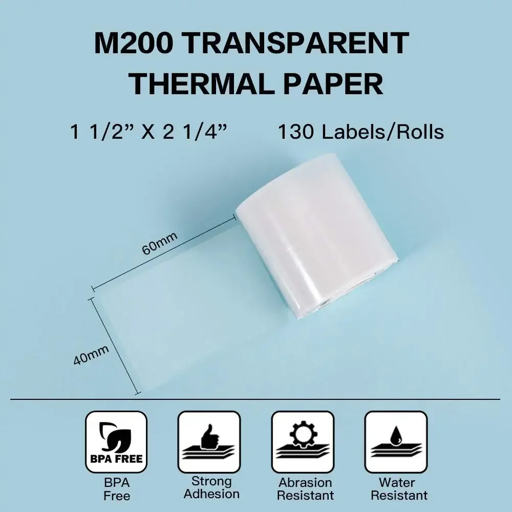 Autocollant Thermique Transparent pour M110/M221, Résistant à l'Eau et à l'Huile, Papier Adhésif, 2.36x1.57 Pouces