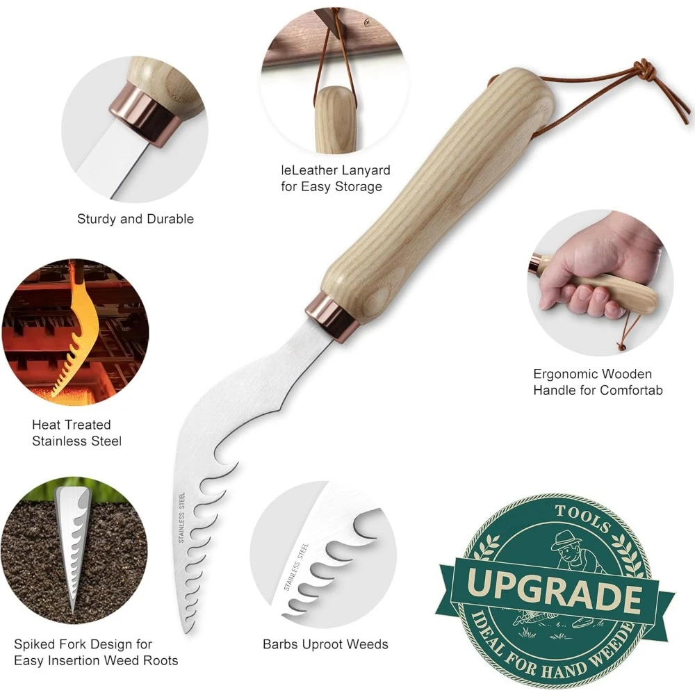 2-Pack Hand Crack Weeder Puller Tool Set - Made with Heat Treated Steel and Ash Wood Ergonomic Handles
