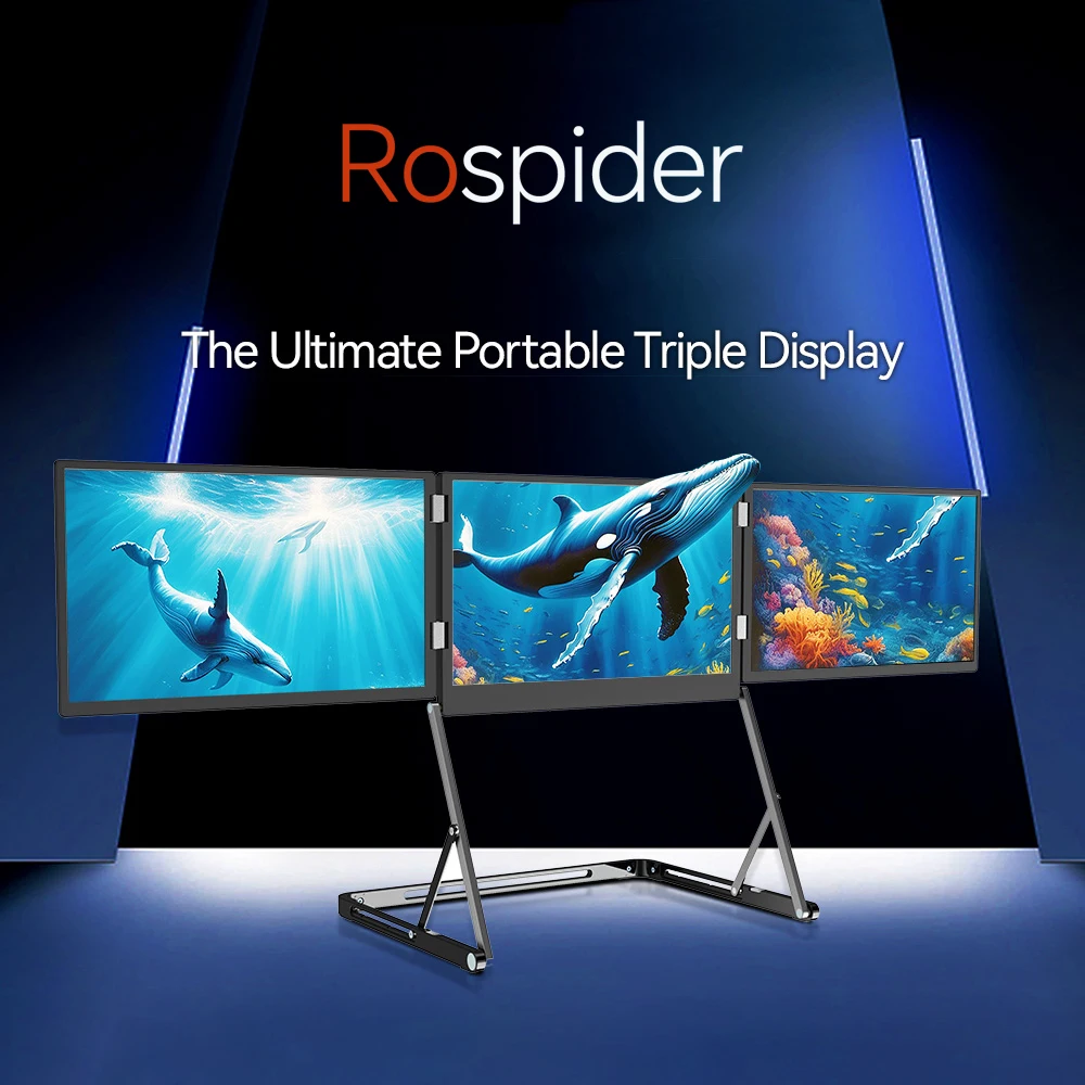 

Rospider 15.6" Portable Triple Laptop Screen Extender, 1080P FHD 100% sRGB, Single Cable for Mac M1/M2/M3 & Windows
