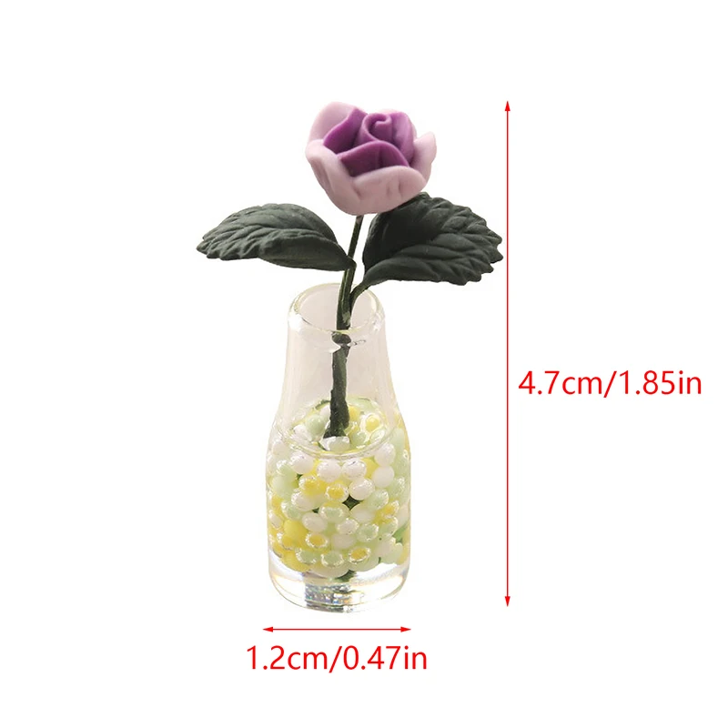 1:12 Dollhouse Miniature Rose Flower Vase Mini Flower Pot Flower Arrangement Potted Plant Garden Home Decor Toy