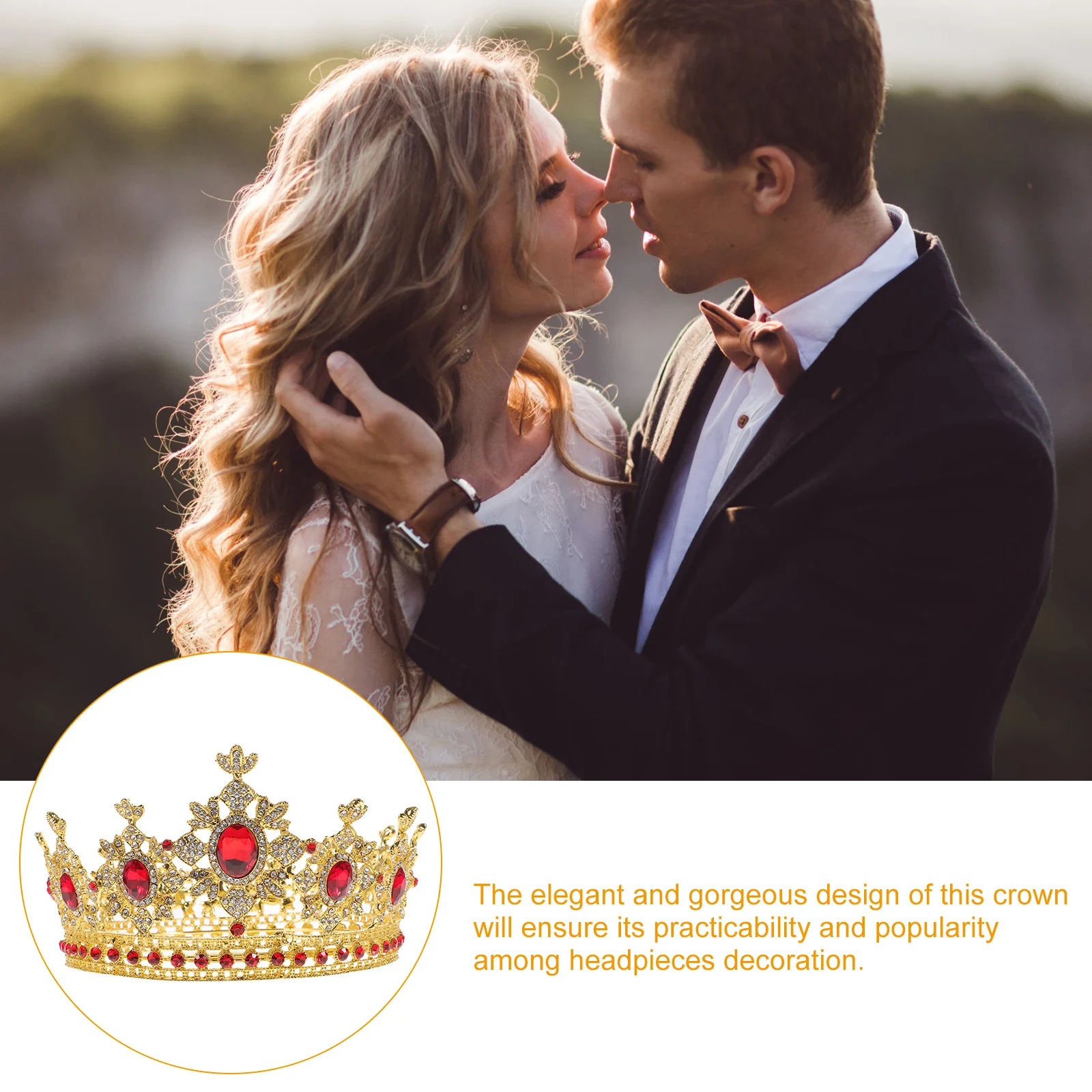 

1Pcs Alloy Rhinestone Bridal Crown Wedding Headdress Elegant Party Prom Gift European American Style Gold Red Headpiece