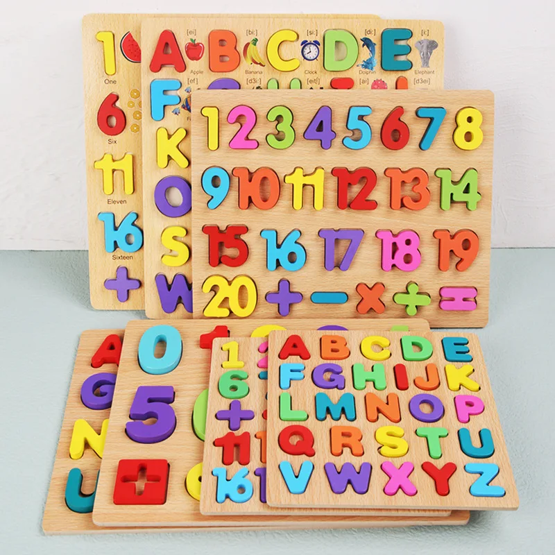 

Wooden Baby Learning Alphanumeric Cognitive Matching Board Kindergarten Early Education Puzzle Jigsaw Puzzle Toy