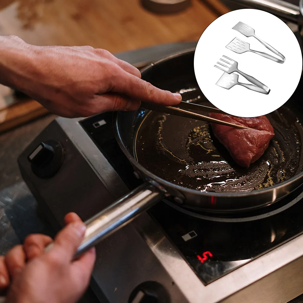

2pc Steak Spatula Tongs Stainless Steel Grilled Fish Shovel Food Kitchen Gadget Anti Rust Easy Clean Long H