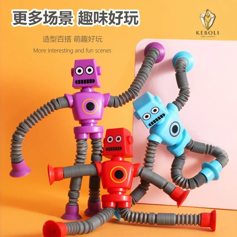 

Creative Bendable Robot Toy - 360° Rotatable Telescopic Arms & Legs, Suction Cup Base - Fun Stress Relief Toy for Children, Blue