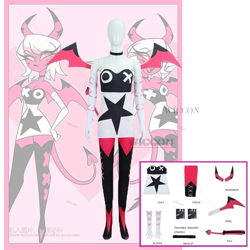 ชุดคอสเพลย์เวโรซิกา เมย์เดย์ จาก Hazbin Hotel Helluva Boss พร้อมแตร หาง ปีก และเครื่องประดับศีรษะ ชุดแฟนซีสำหรับผู้หญิง ชุดฮาโลวีน 2'k,8;c