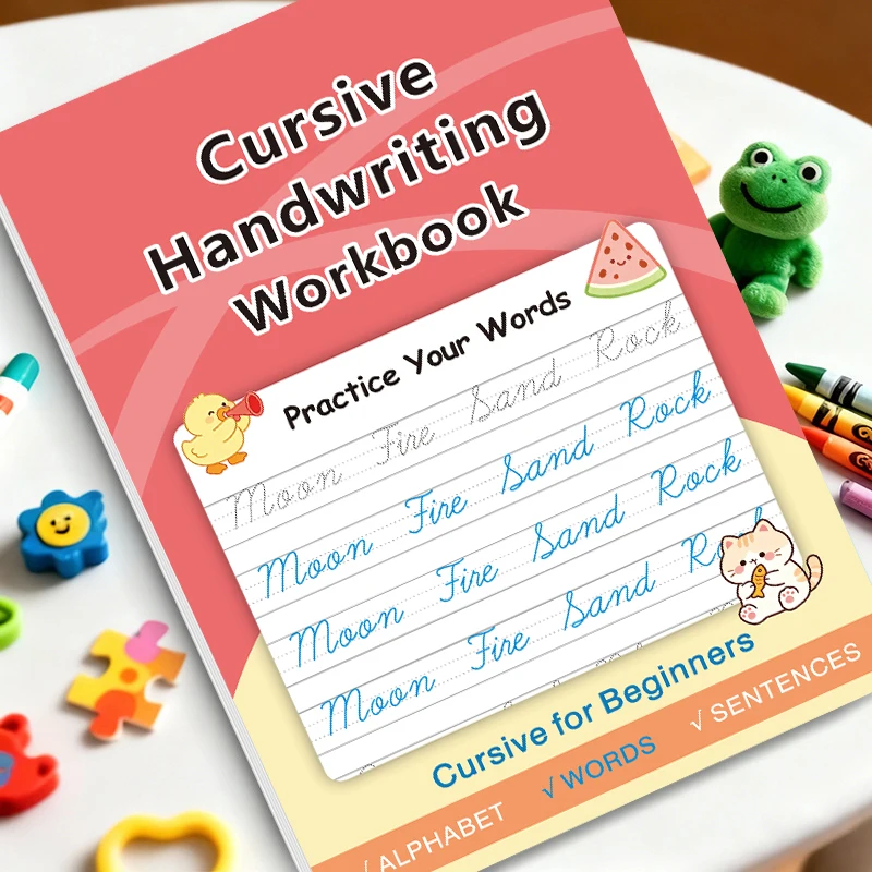 Cursive Handwriting Workbook for Beginners, Progressive Practice from Cursive Alphabet to Common Words & Simple Sentences
