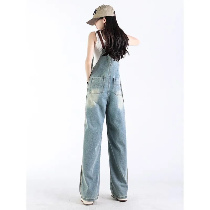 Jumpsuit Wanita Chic Ukuran Besar, Overall Elegan, Desain Lebar yang Awet Muda, Model Pinggang Sedang, Cocok untuk Wanita Bertubuh Ramping di Pantai
