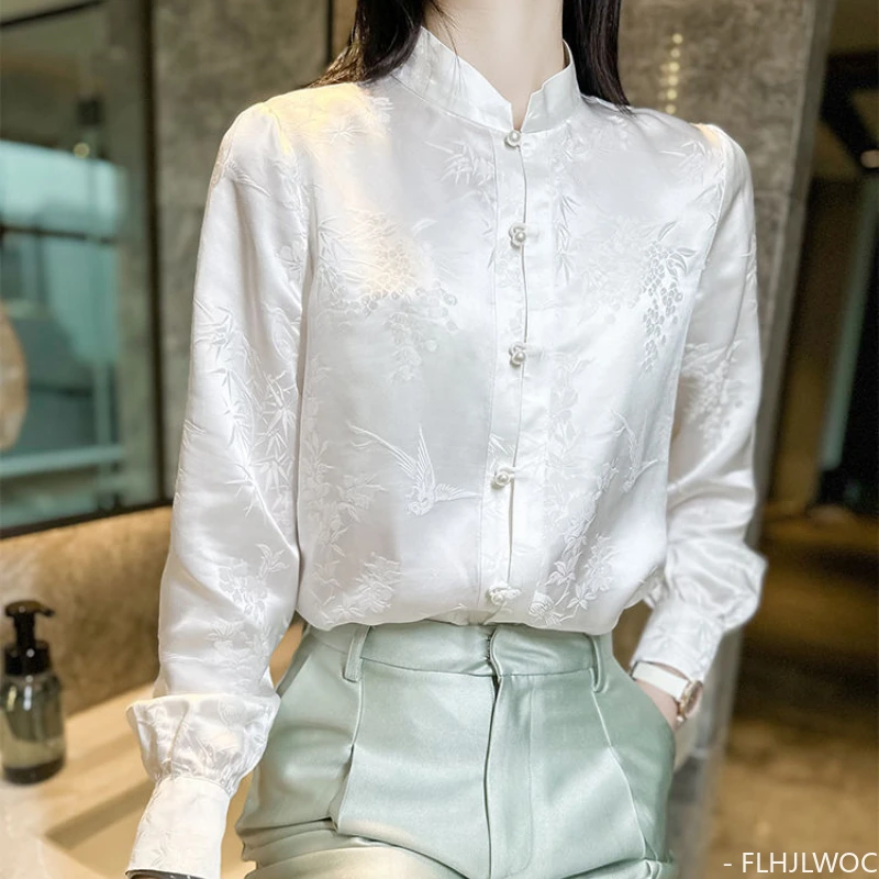 Chinese Style Chi-pao Collar Design Tops Blouses Woman New 2024 Spring Retro Vintage Thin Comfortable Button Basic White Shirts