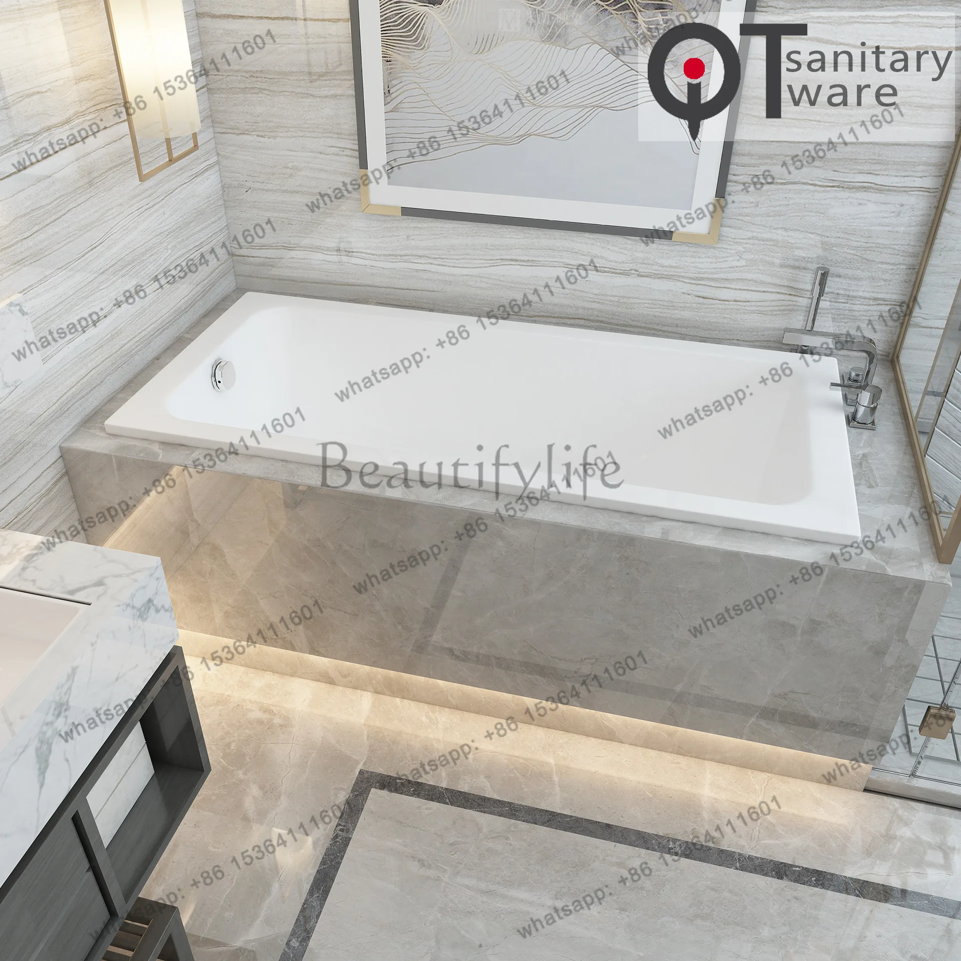 Modern simple acrylic embedded bathtub, B & B hotel directly from the manufacturer QT-2110
