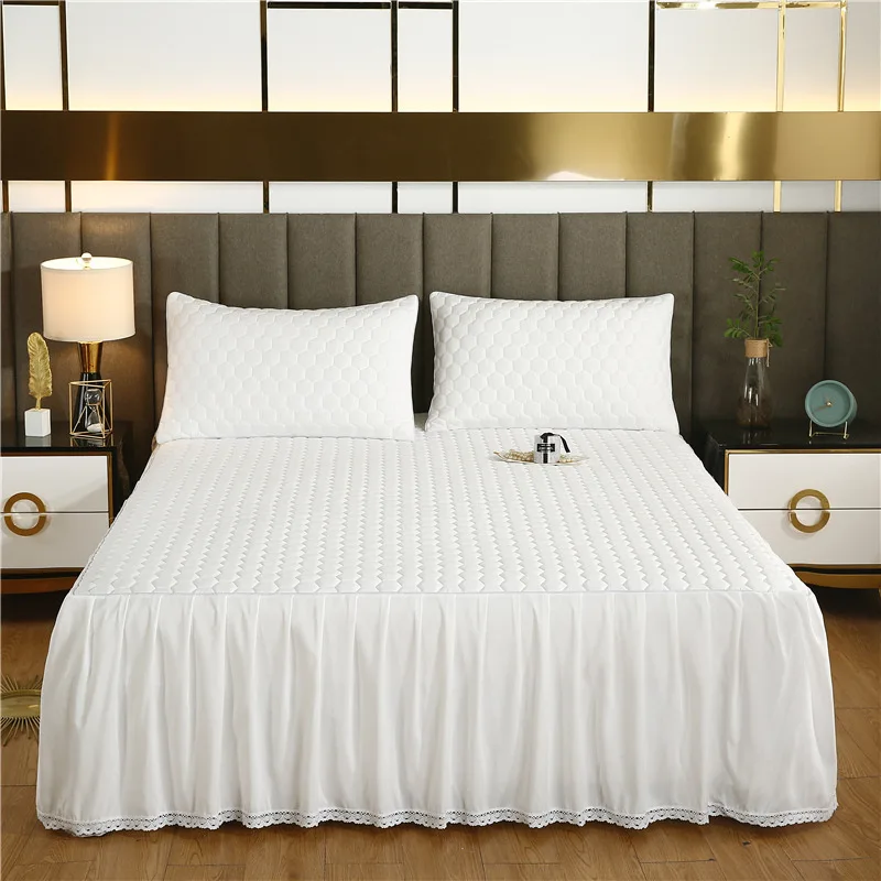 Solid-color slip-proof bed hat mattress protector plus cotton bedspread with cotton single sheet single double white