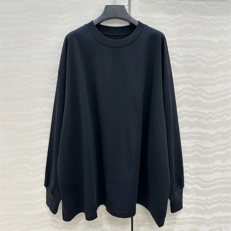 

Women's t-shirt New elastic knitted slim fit long sleeved top for autumn 2025 pure cotton round neck pullover Casual Top women