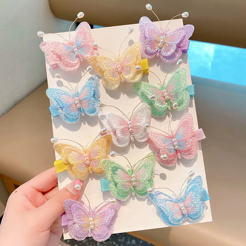 Super Fairy Children\'s Cute Embroidery Three-Dimensional Butterfly Hairpin Princess Wind Headwear Girl Baby Side Barrettes