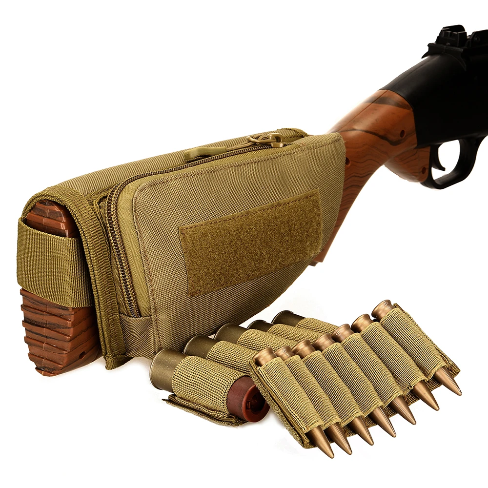 Tactical Rifle Shotgun Buttstock Cheek Rest 12 20 Gauge 5/7 Round Ammo Shell Nylon Stick Magazine Pouch Holder Bandolier