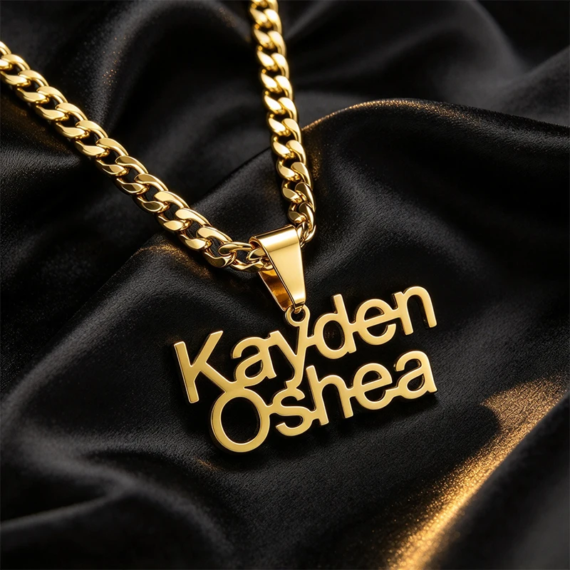 2 Lines Crown Names Personalized Pendant Necklace Man Woman Custom Letters Name Tag Hip Hop Punk Necklace Stainless Steel Gift