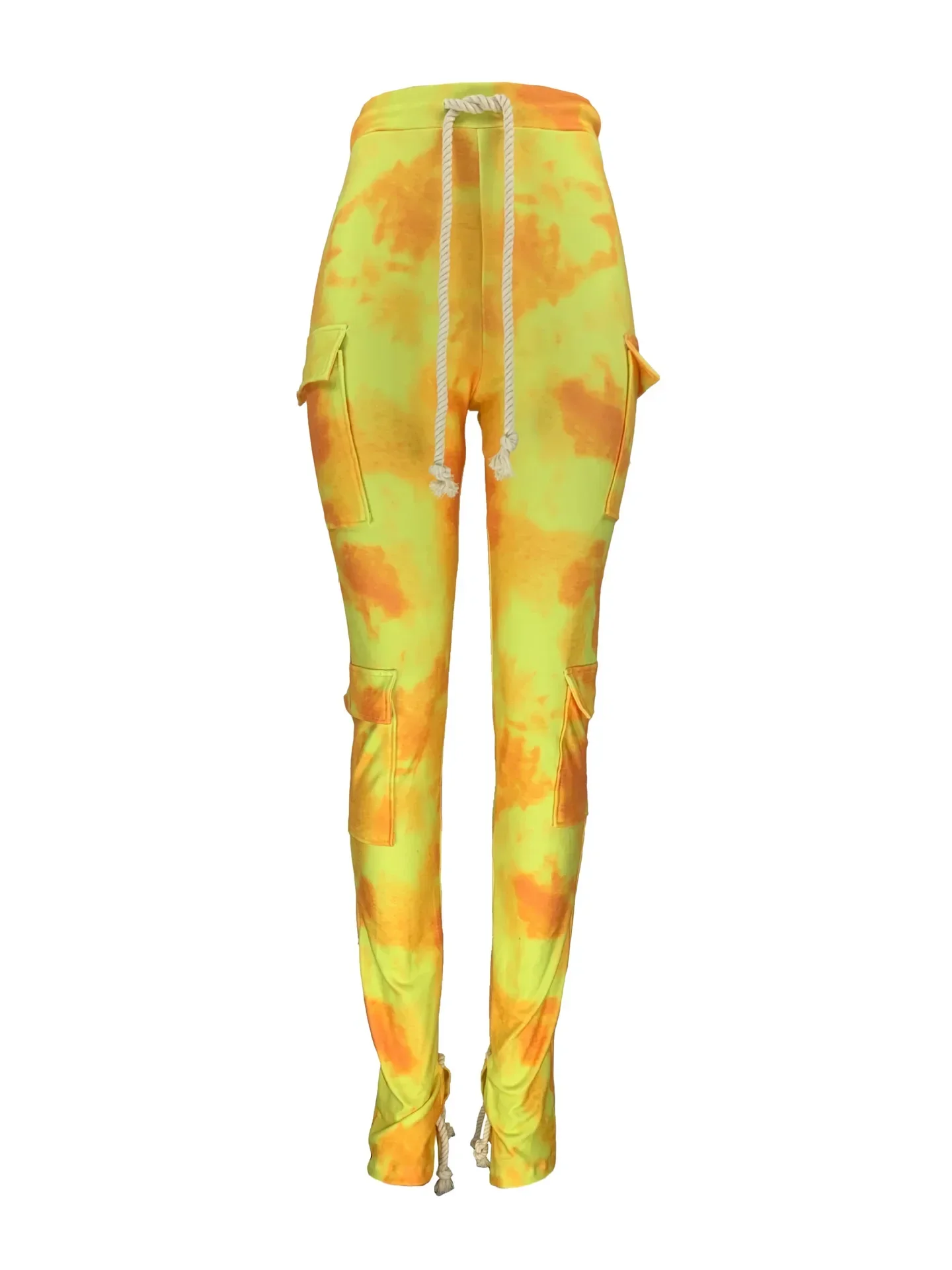 Strecth Cargo Pants for Women Streetwear Mid Waist Multi Pockets Drawstring Trousers Vintage Autumn Printing Sweatpants