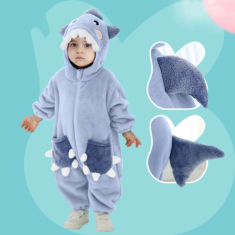 Animal Shark Infant Baby Romper Clothes Boys Girl Cartoon Pajamas Onesie Cosplay Costume Newborn Party Hooded Jumpsuit with Tail