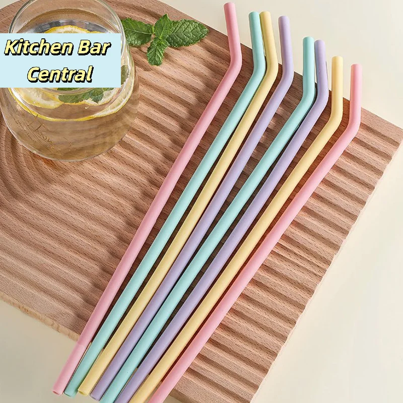 【4Pcs Random Colorful Silicone Straws For Drinking Water Drinks Juice Curved Straws Reusable Cocktail Straws】