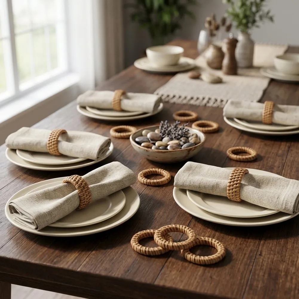 Rattan Napkin Rings 12 Pack Diameter 5cm Handwoven Rustic Design for Table Setting Wedding Party Home Decoration