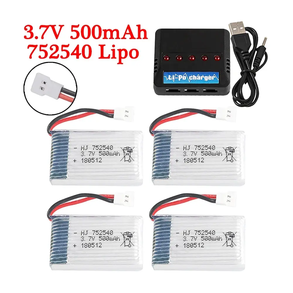 Bateria H31 3.7V 500mAh 752540 akumulator i ładowarka Lipo dla H107 H31 KY101 E33C E33 RC Drone części zamienne do helikoptera 3.7V