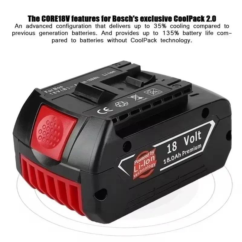 NEW 18V Battery 18.0Ah for Bosch Electric Drill 18V Rechargeable Li-ion Battery BAT609, BAT609G, BAT618, BAT618G, BAT614+Charger