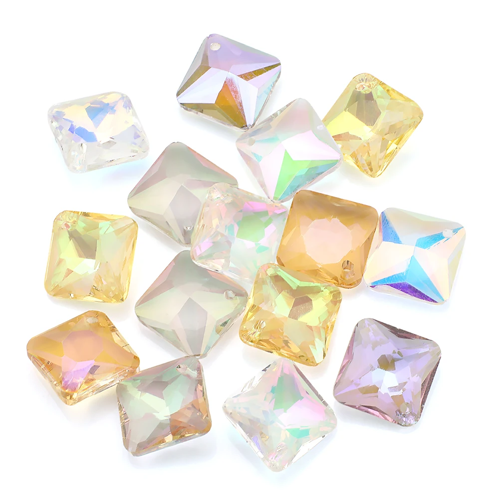 10 Stück 16 mm Kristallglas quadratische lose Perlen geometrische Anhänger Strass Edelstein für Schmuckherstellung Charms Ohrringe Halskette